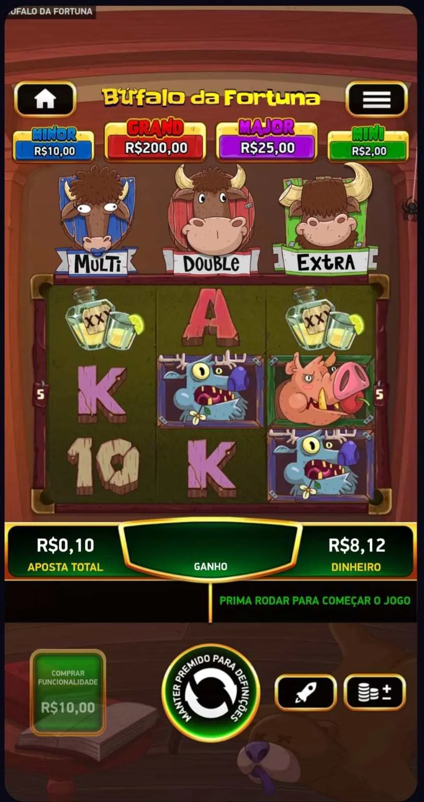 SLot de 10 centavos Búfalo da Fortuna, com prêmios de até 2000x a aposta na função Grand. 