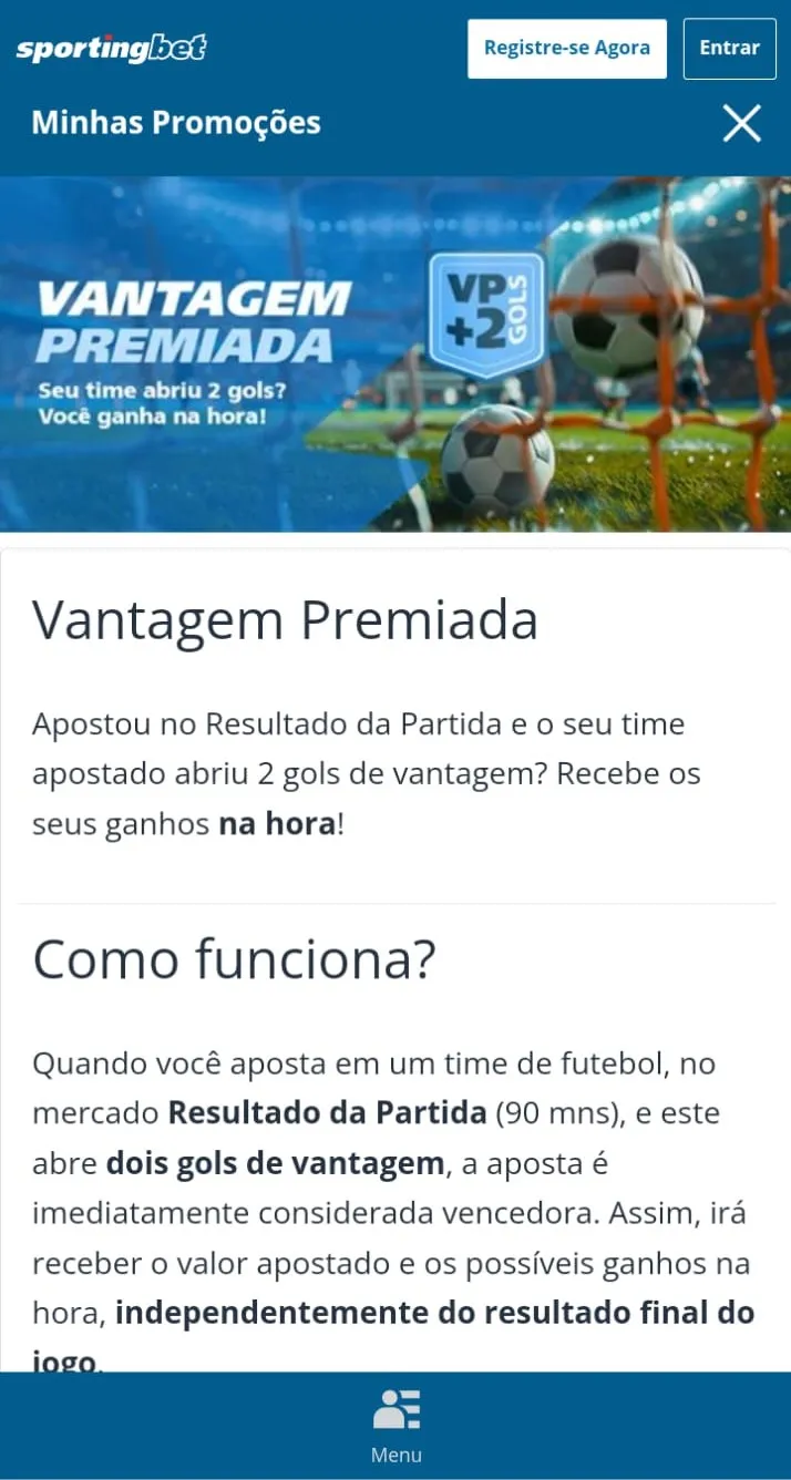 Promoção Vantagem Premiada da Sportingbet com regras e como funciona a oferta de pagamento antecipado com 2 gols
