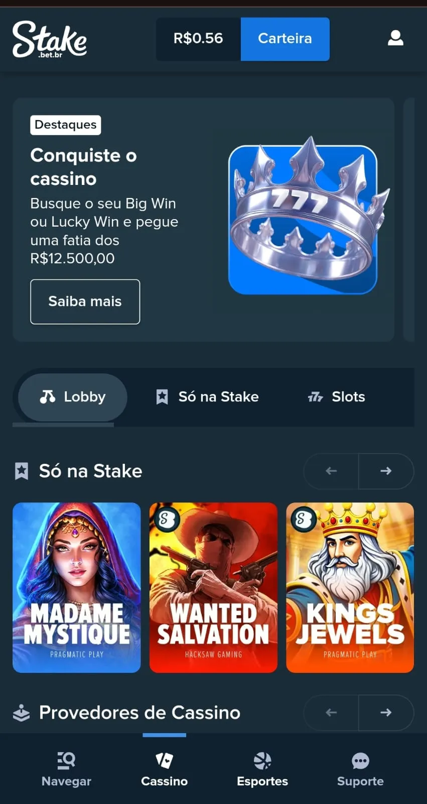 Print do banner da promoção "Conquiste o Cassino" da Stake, que distribui prêmios a apostadores de 10 jogos selecionados.