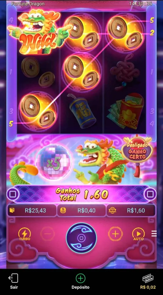 slot Fortune Dragon da PG Soft na KTO com combinação vencedora e ganho de 1.60 para aposta de R$ 0,40