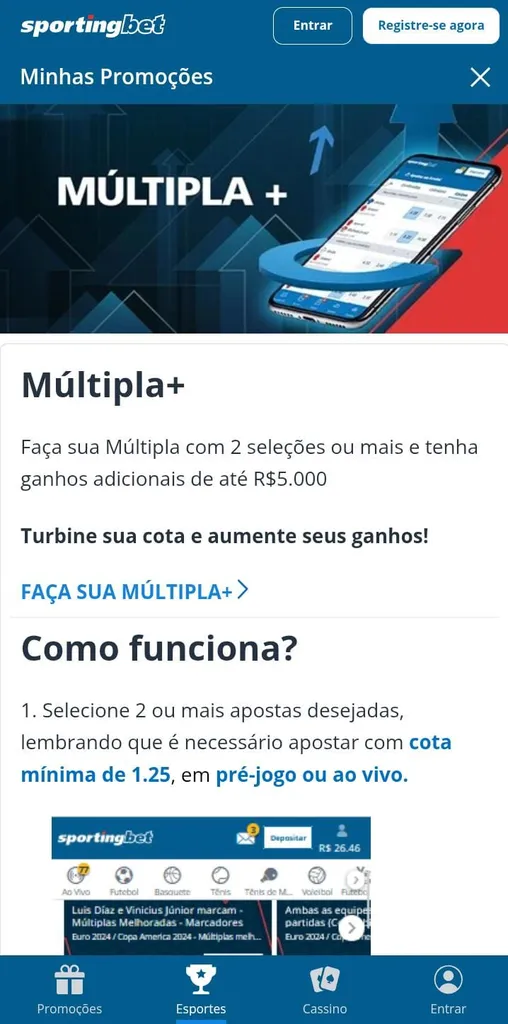 Oferta Múltipla + na Sportingbet com regras da promoção.