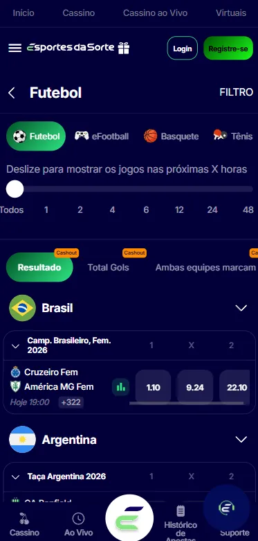 Página de futebol na Esportes da Sorte