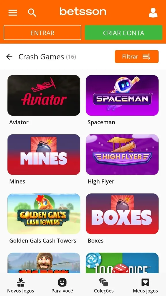 Ícones de 8 crash games na Betsson, incluindo Aviator, Spacemna, Mines e High Flyer