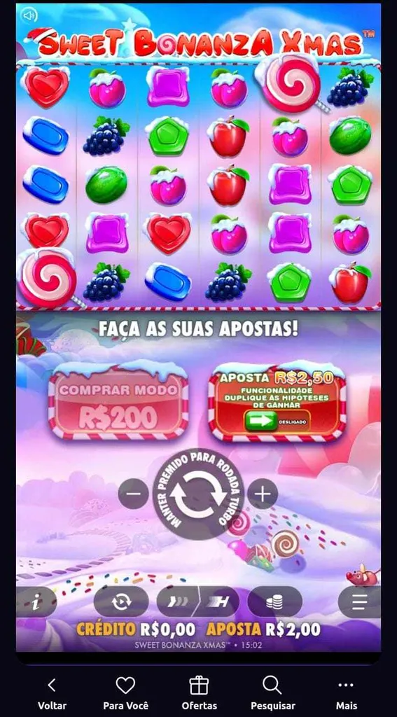 Diferentes figuras de doces com neve na grade 6x5 do slot Sweet Bonanza Xmas
