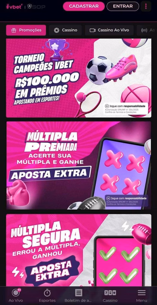 Captura de tela do site de apostas Vbet