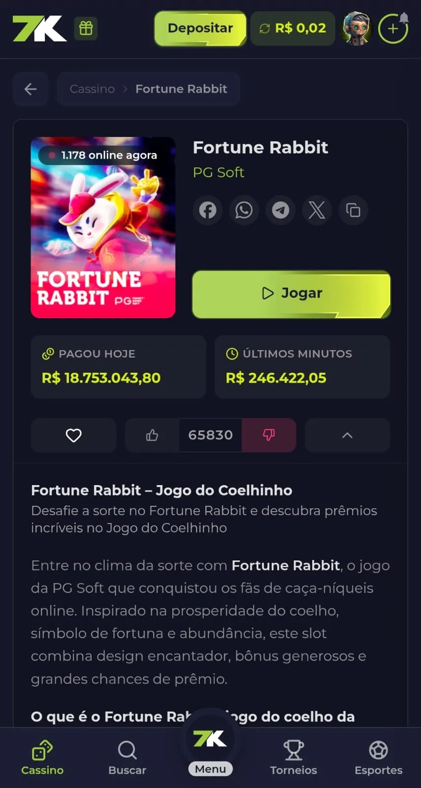 Slot Fortune Rabbit no cassino da 7K