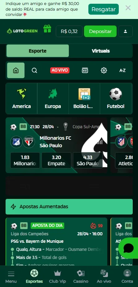 Odds para resultado final em Millonarios FC x São Paulo e apostas aumentadas em PSG vs Bayern de Munique
