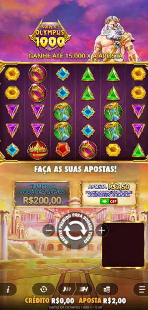 Captura de tela do painel inicial do Gates of Olympus 1000 na BETesporte