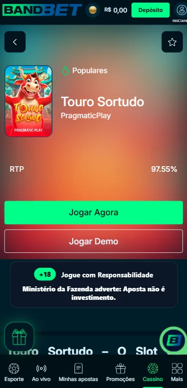 Touro Sortudo na Bandbet com modo demo
