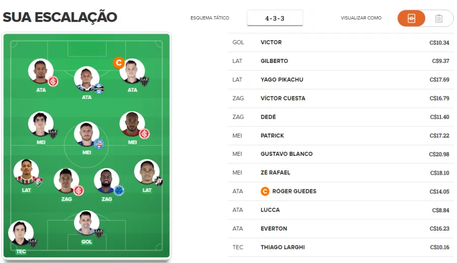 Time para pontuar na 9ª rodada do Cartola FC 2018. 