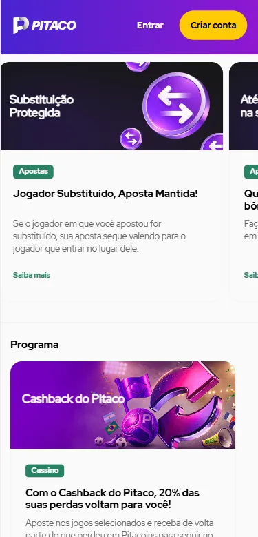 Promoções na Pitaco com Substituição Protegida e cashback do Pitaco nos jogos selecionados.