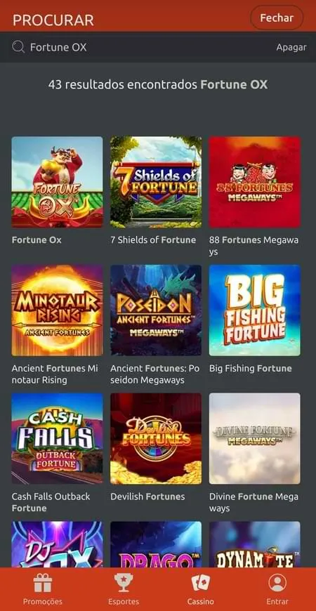 Cassino da Betboo com Fortune OX, além de 7 shields of fortune, 88 Fortune Megaways e outros slots populares