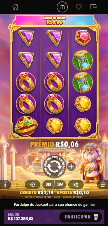 Gates of Olympus POP da Pragmatic Play na BetMGM com aposta de R$ 0,10
