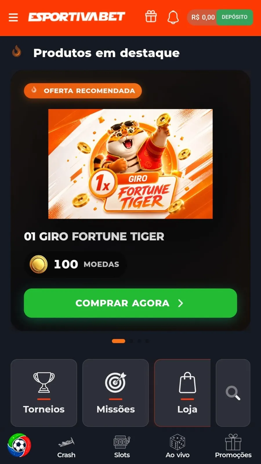 Personagem do tigrinho jogando moedas na oferta de compra de giros grátis da logo da Esportiva Bet