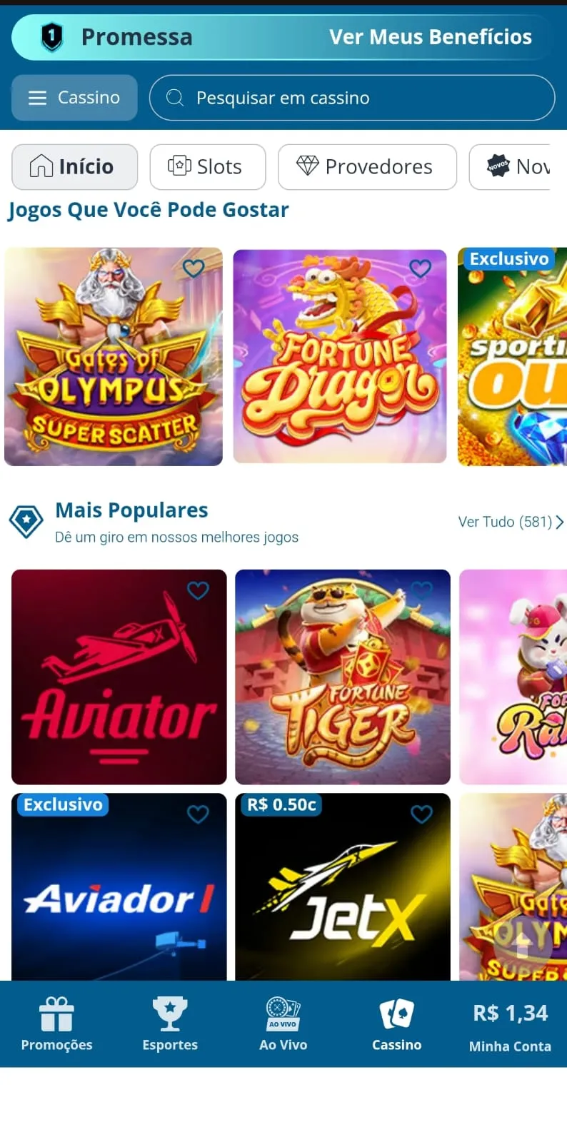 Captura da página do cassino Sportingbet com os jogos da casa.