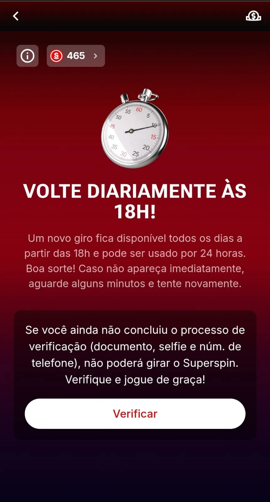 Oferta de SuperSpin com explicações sobre as regras da oferta.