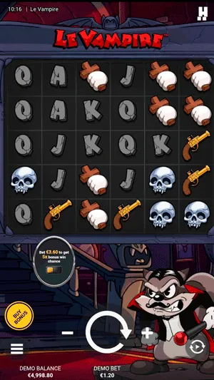 Interface do slot Le Vampire da Hacksaw Gaming que exibe seu layout 6x5