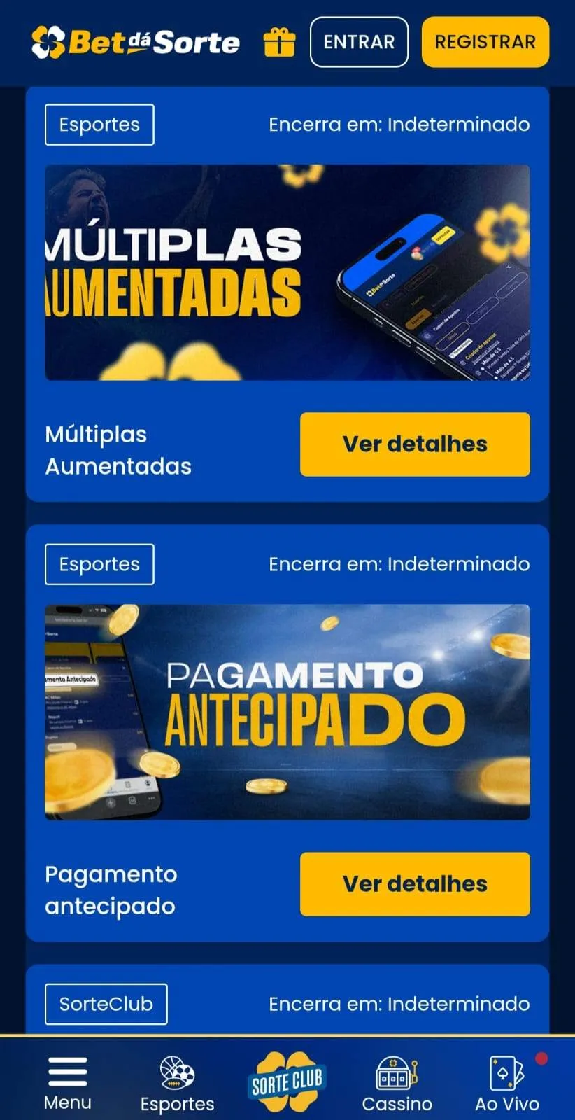 Ofertas Múltiplas aumentadas e Pagamento antecipado na BetdáSorte.