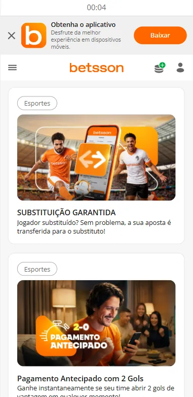 Ofertas promocionais da Betsson, incluindo Substituição Garantida e Pagamento Antecipado