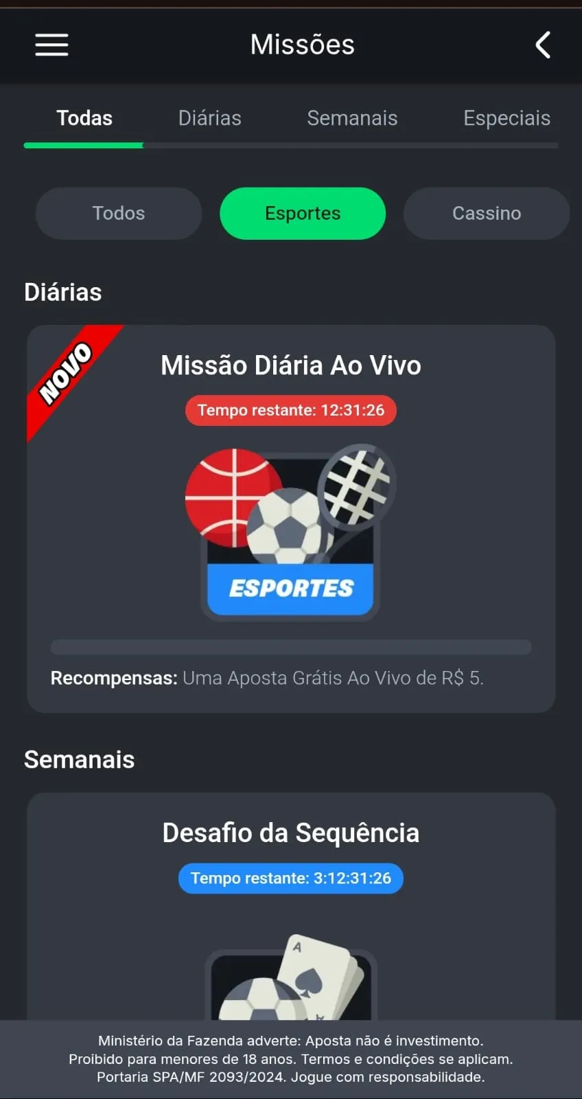 Banner da Missão Diária ao Vivo no Clube KTO