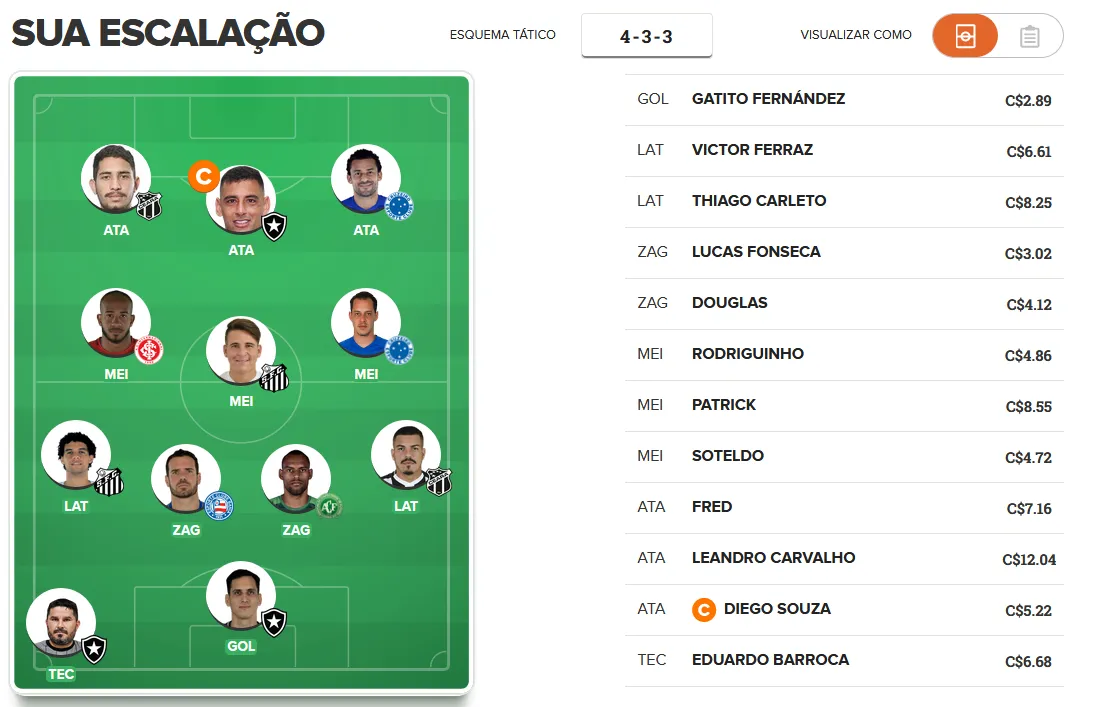 Time barato para a 3ª rodada do Cartola FC 2019.