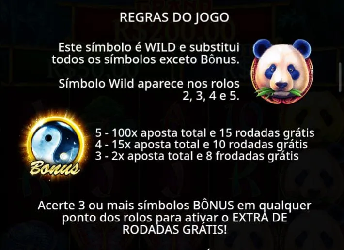 Regras dos símbolos Wild e bônus de Panda's Fortune