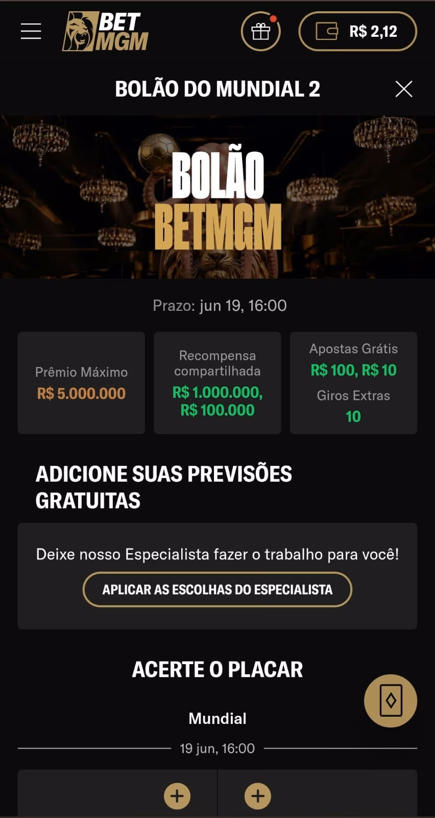 Bolão da BetMGM para a Copa do Mundo com mais de R$ 6 milhões em prêmios distribuídos por rodada.