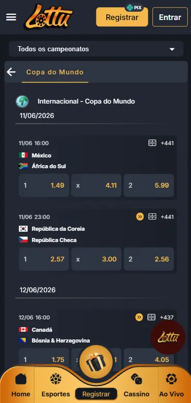 Partidas da Copa do Mundo na Lottu