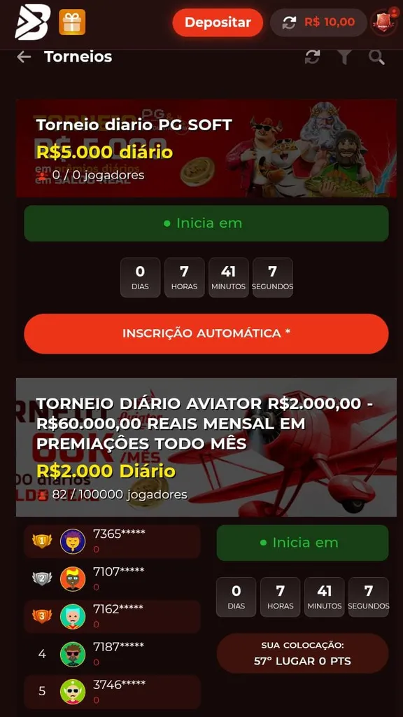 Página dos torneios de cassino da BateuBet