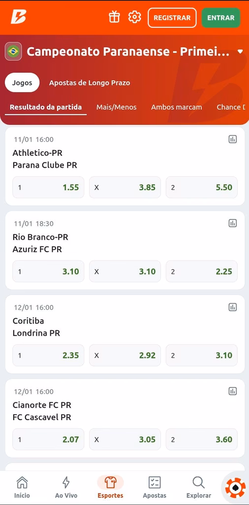 Apostas na Betano no Campeonato Paranaense.