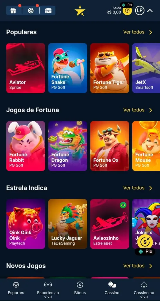 Categorias de jogos populares, jogos de Fortuna e Estrela Indica do cassino Estrelabet