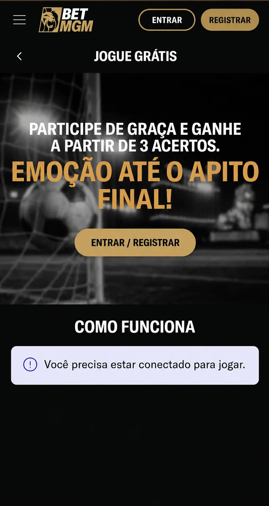 Print do Bolão da BetMGM com palpites grátis e prêmios a partir de 3 acertos.