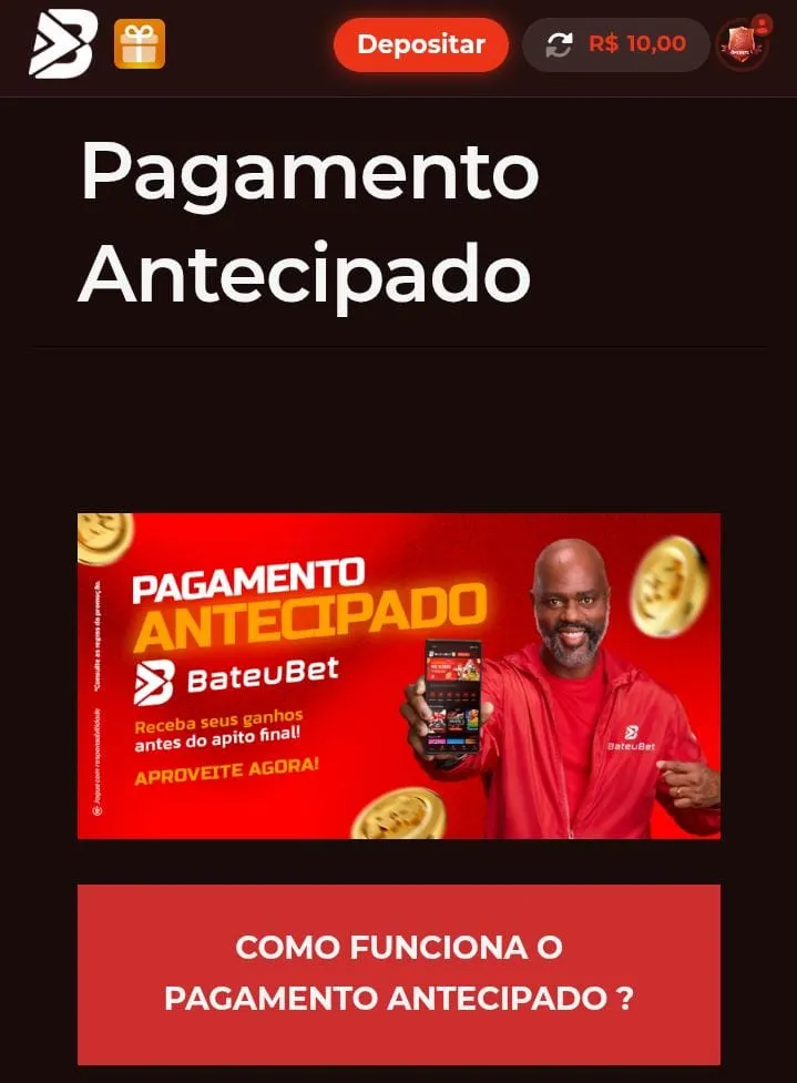 Página da oferta de pagamento antecipado da BateuBet
