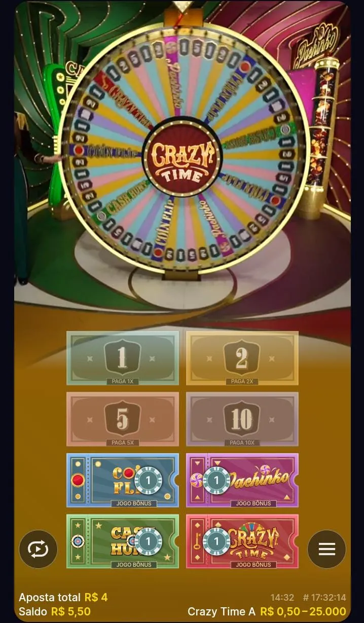 Interfejs gry na żywo Crazy Time w kasynie online