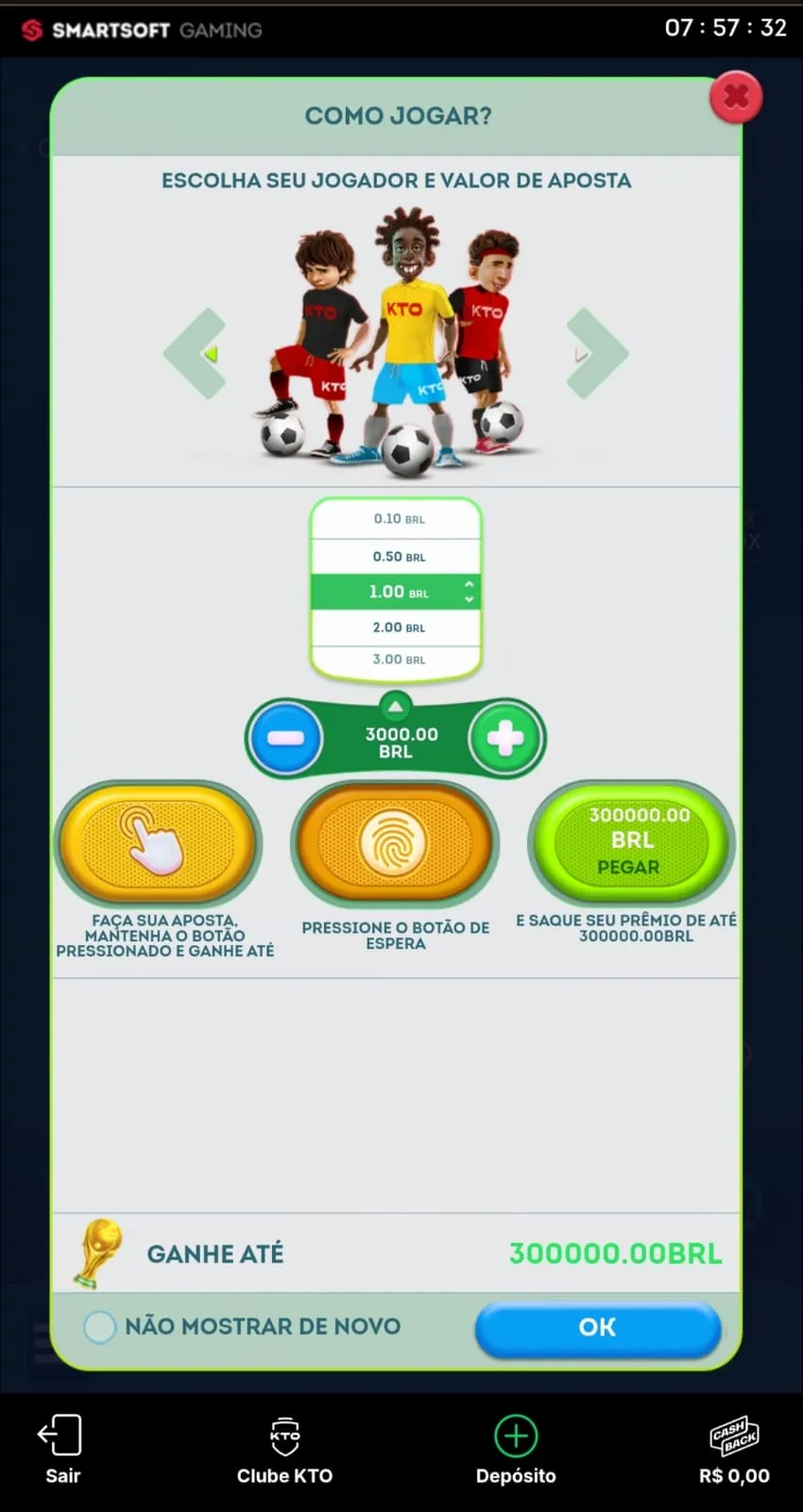 Captura de tela da seção “Como Jogar?” do FootballX na KTO, mostrando informações sobre jogadores, limites de aposta e funções dos botões.
