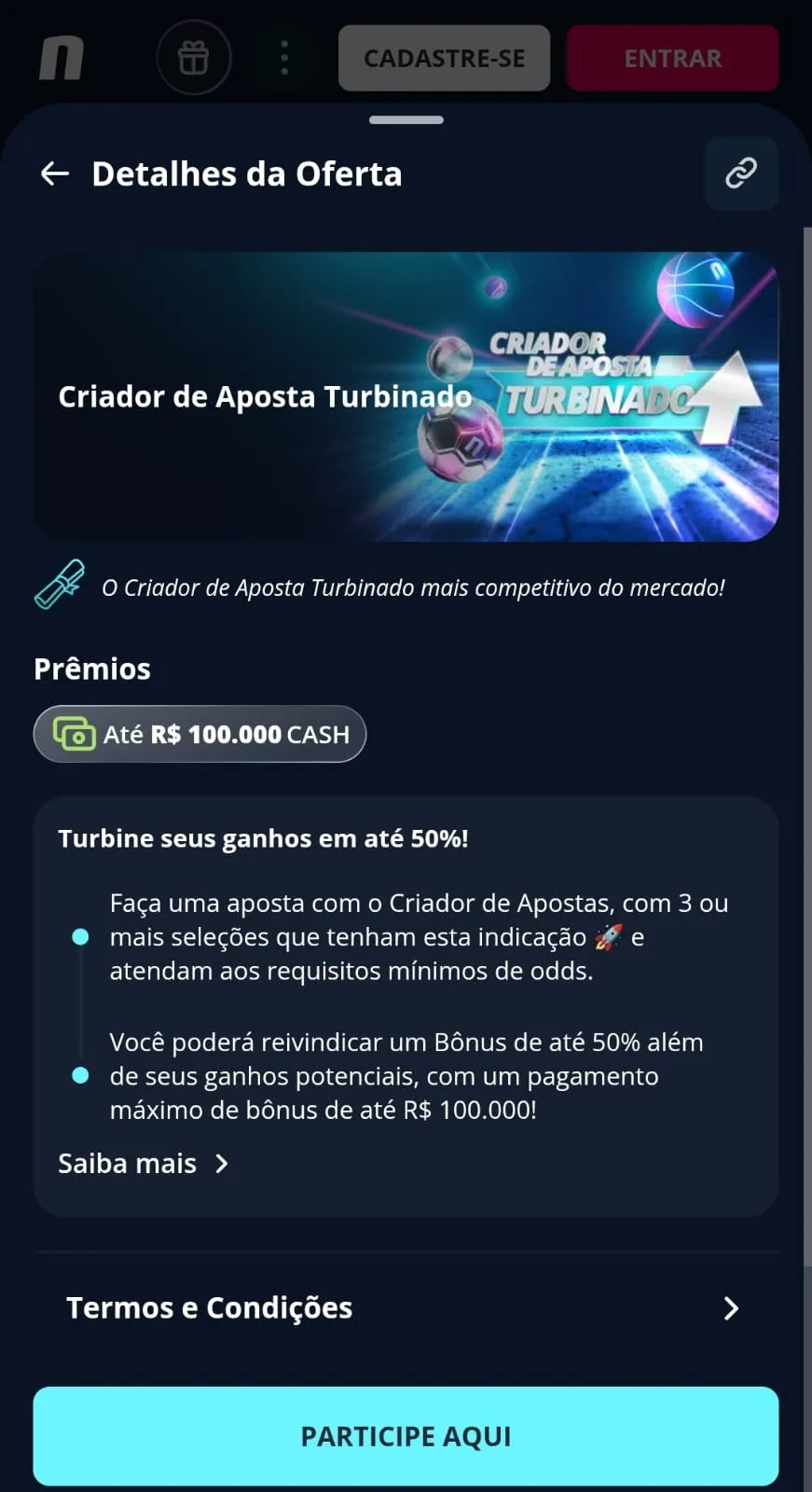 Oferta de Criador de Aposta Turbinada na Novibet