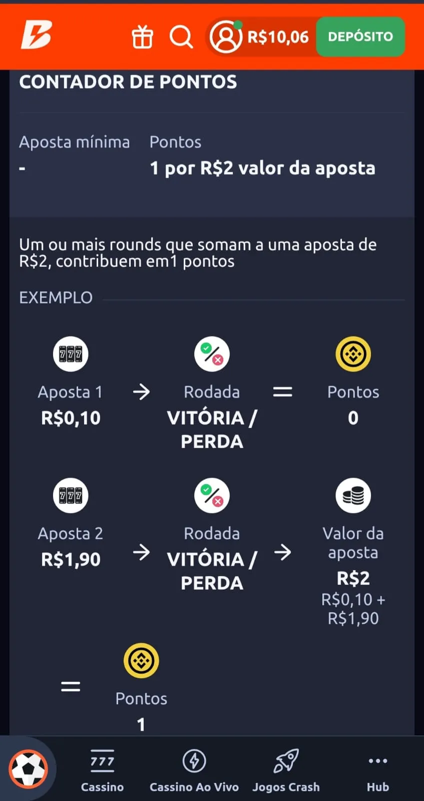 Regras do torneio de cassino na Betano com 1 ponto somado a cada R$2 apostados.