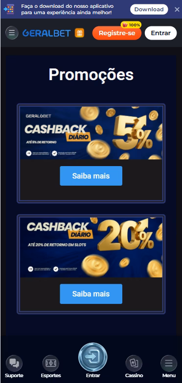 Promoções de cashback na Geralbet