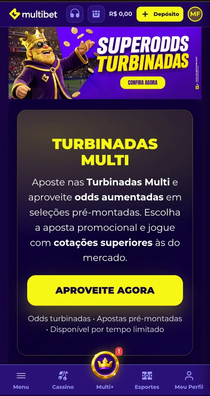 Print da página promocional da oferta Superodds Turbinadas na Multibet